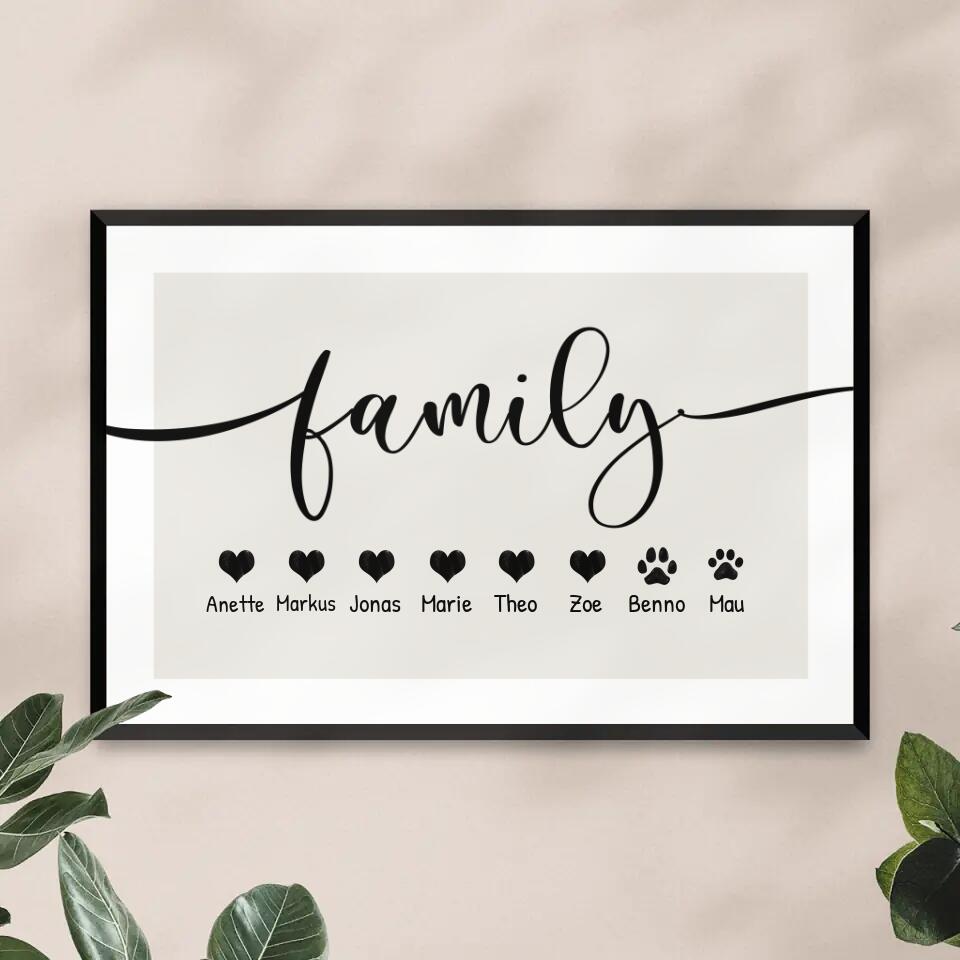 Personalisiertes Poster - Family Schriftzug (2-8 Personen/Tiere)