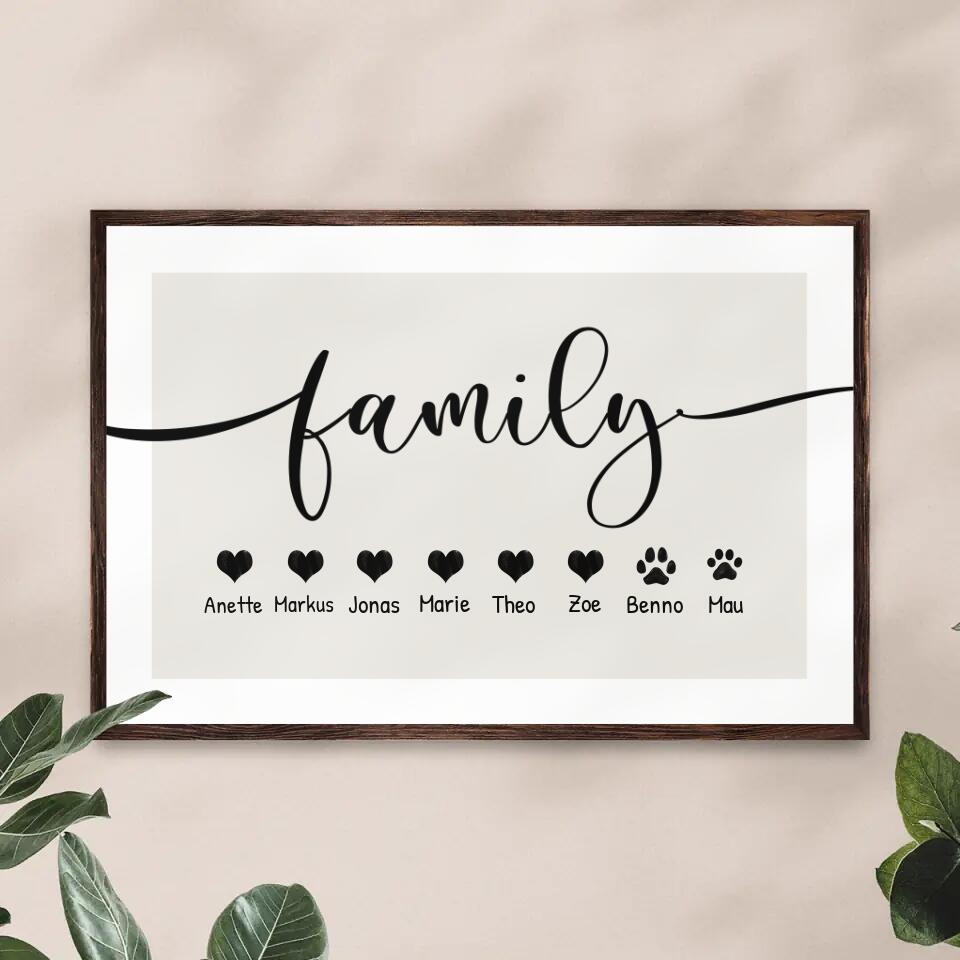 Personalisiertes Poster - Family Schriftzug (2-8 Personen/Tiere)