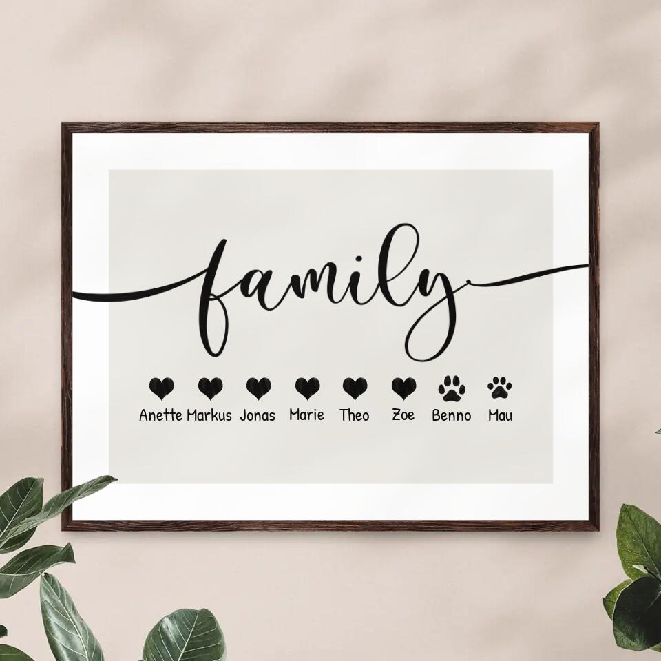 Personalisiertes Poster - Family Schriftzug (2-8 Personen/Tiere)