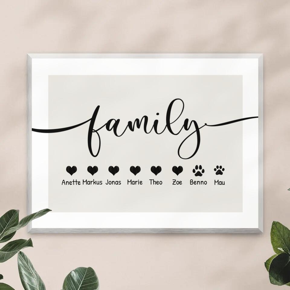 Personalisiertes Poster - Family Schriftzug (2-8 Personen/Tiere)