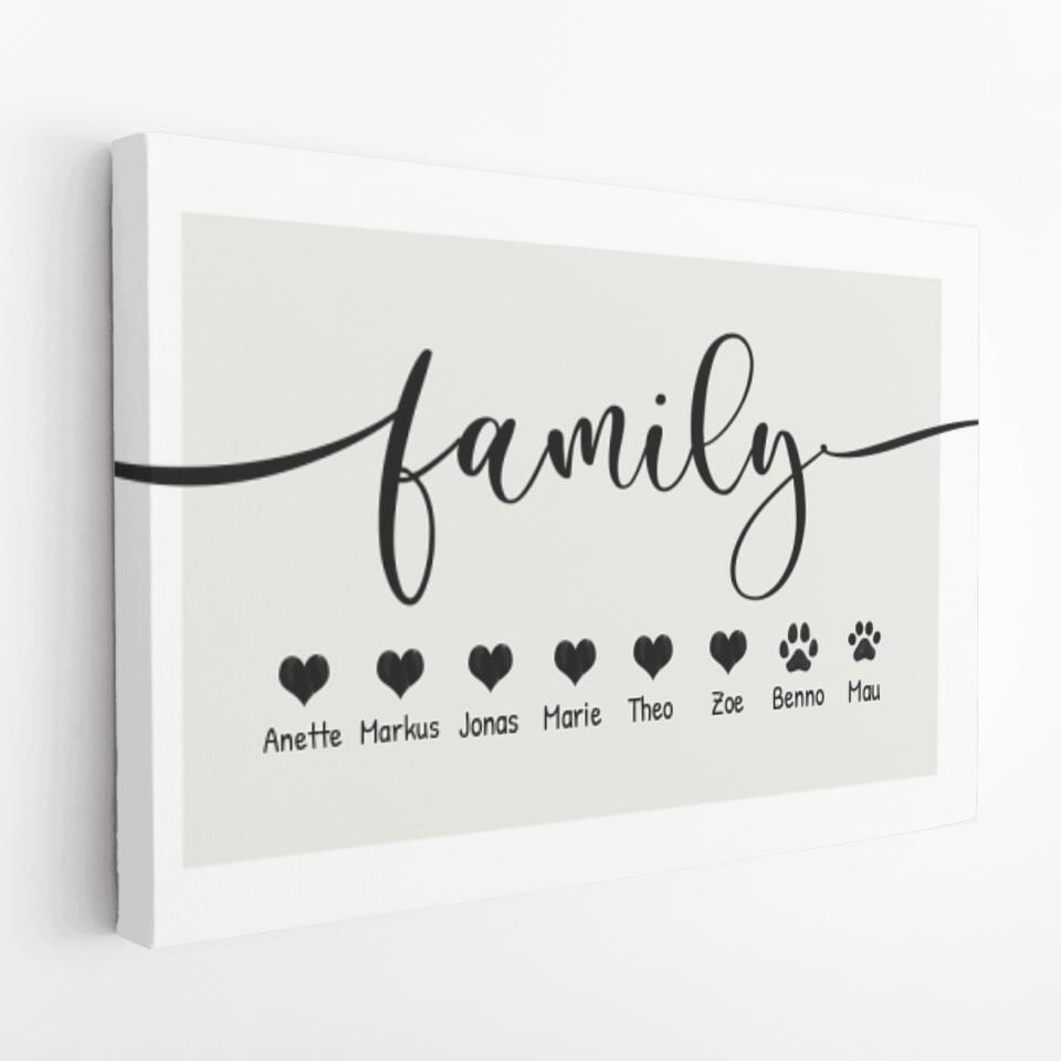 Personalisierte Leinwand - Family Schriftzug (2-8 Personen/Tiere)