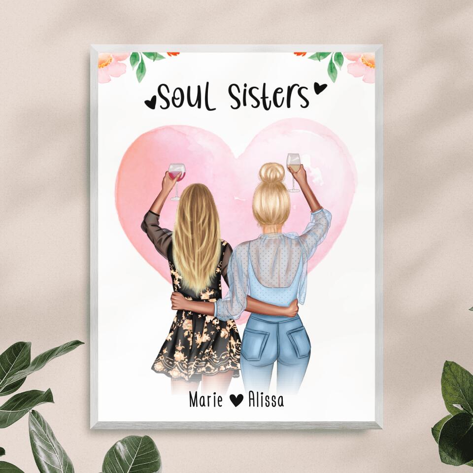 Personalisiertes Poster - Beste Schwestern (2 Schwestern) - Best Sisters