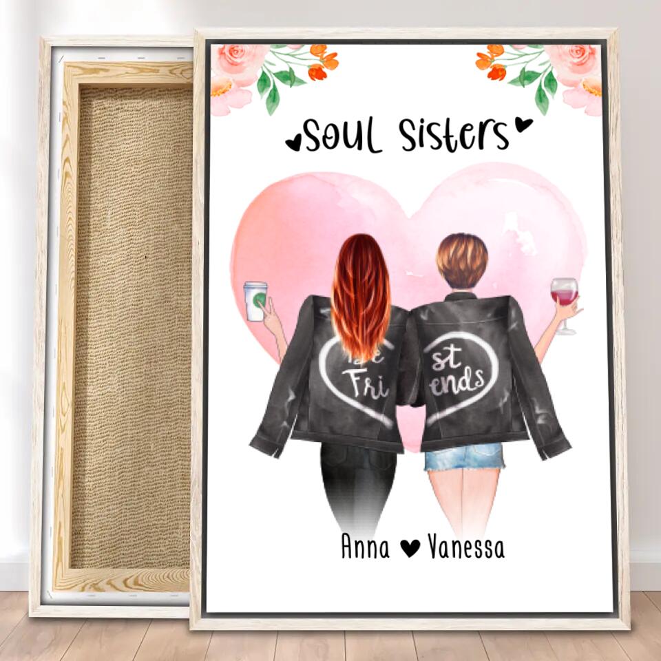 Personalisierte Leinwand - Beste Schwestern mit Jacken (2 Schwestern)
