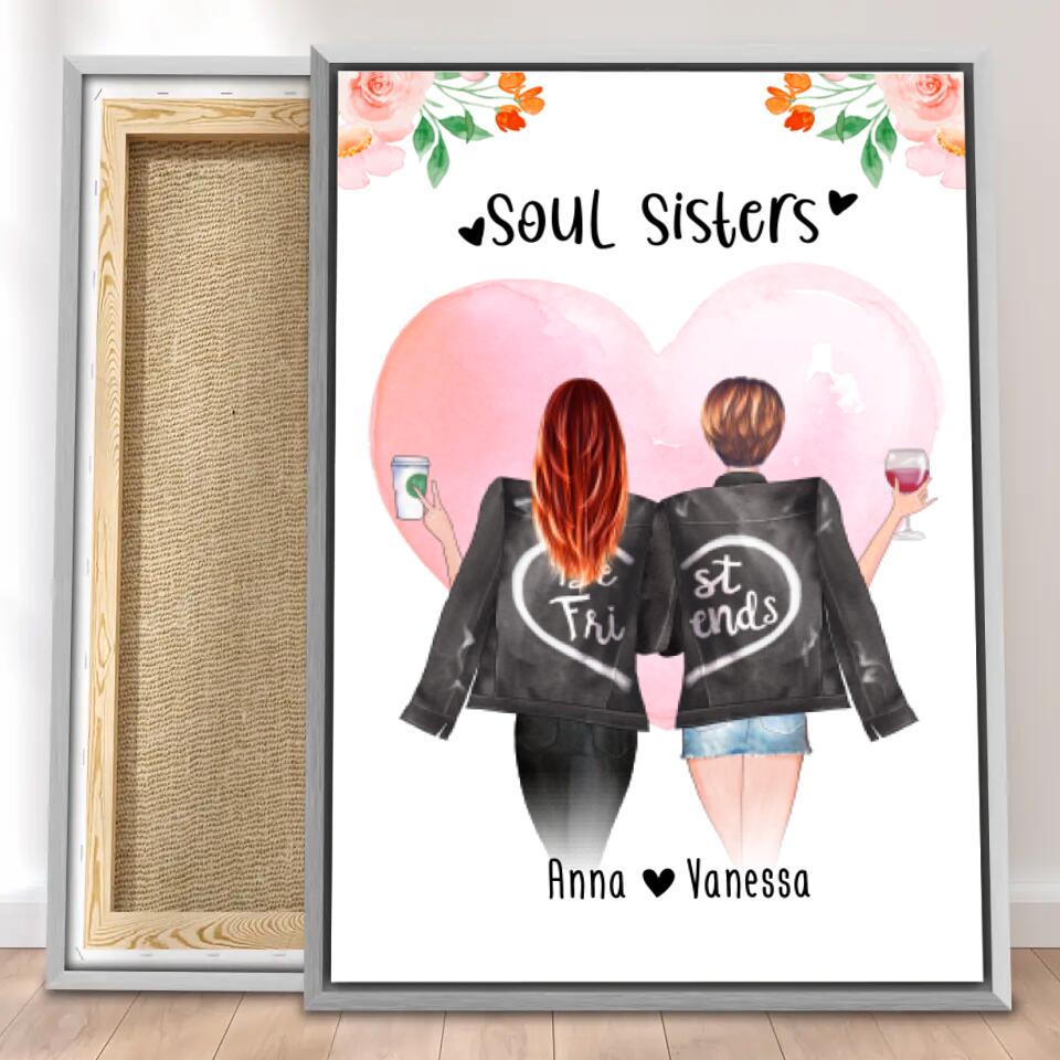 Personalisierte Leinwand - Beste Schwestern mit Jacken (2 Schwestern)