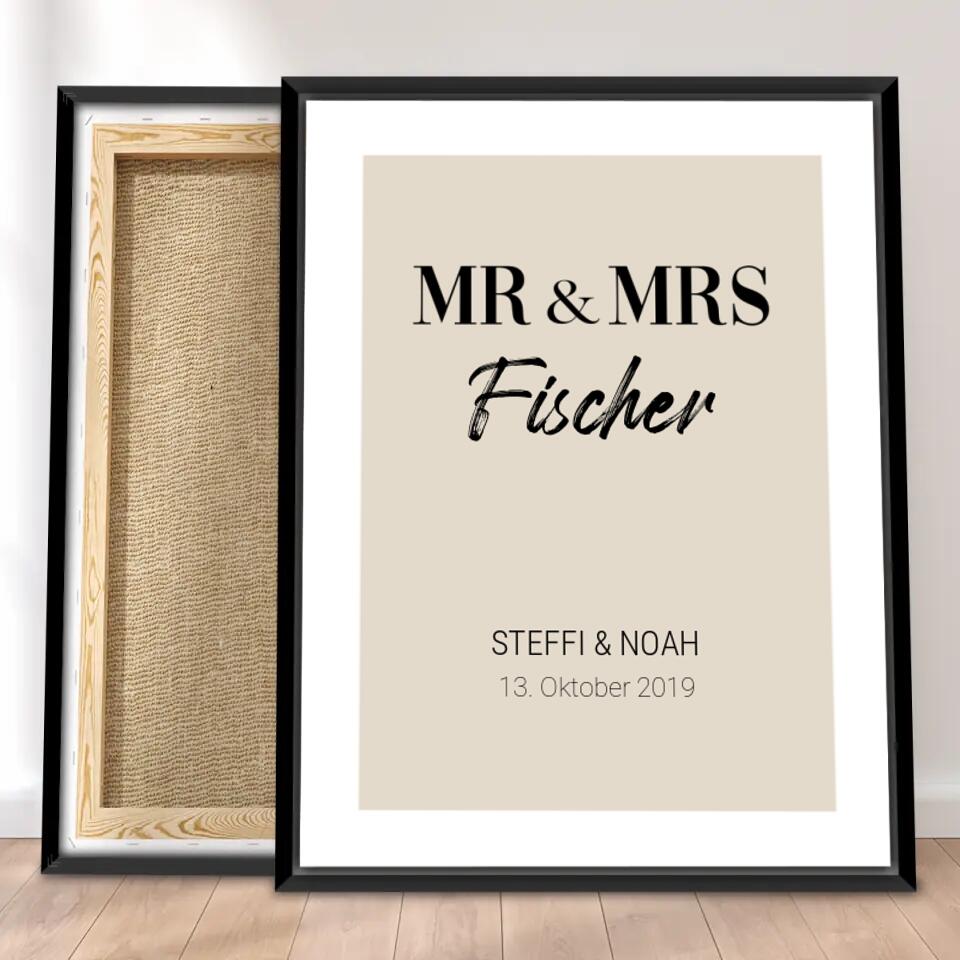 Personalisierte Leinwand - Mr. & Mrs. + Familienname