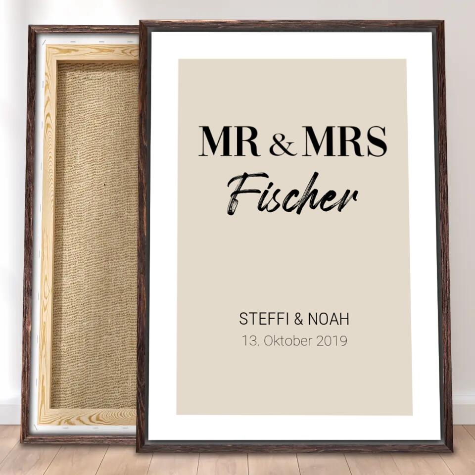 Personalisierte Leinwand - Mr. & Mrs. + Familienname