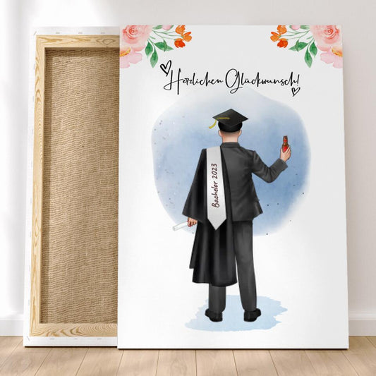 Personalisierte Leinwand - Bachelor/Master/Abi/Schulabschluss Geschenk (1 Mann)