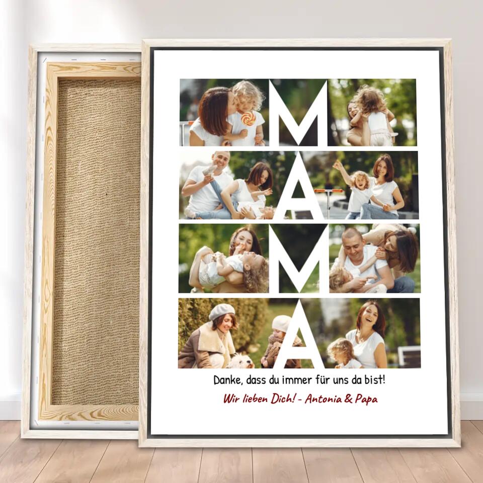 Personalisierte Leinwand - MAMA Schriftzug und Collage mit 8 Bildern