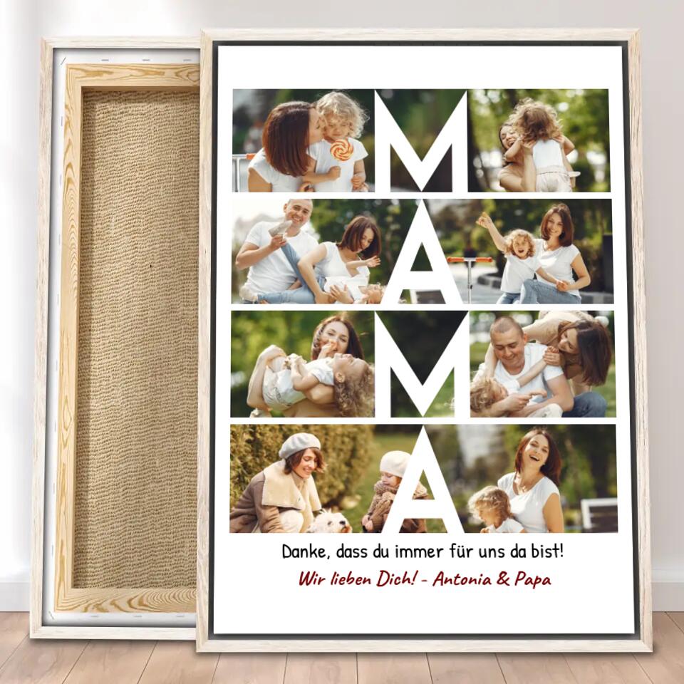 Personalisierte Leinwand - MAMA Schriftzug und Collage mit 8 Bildern