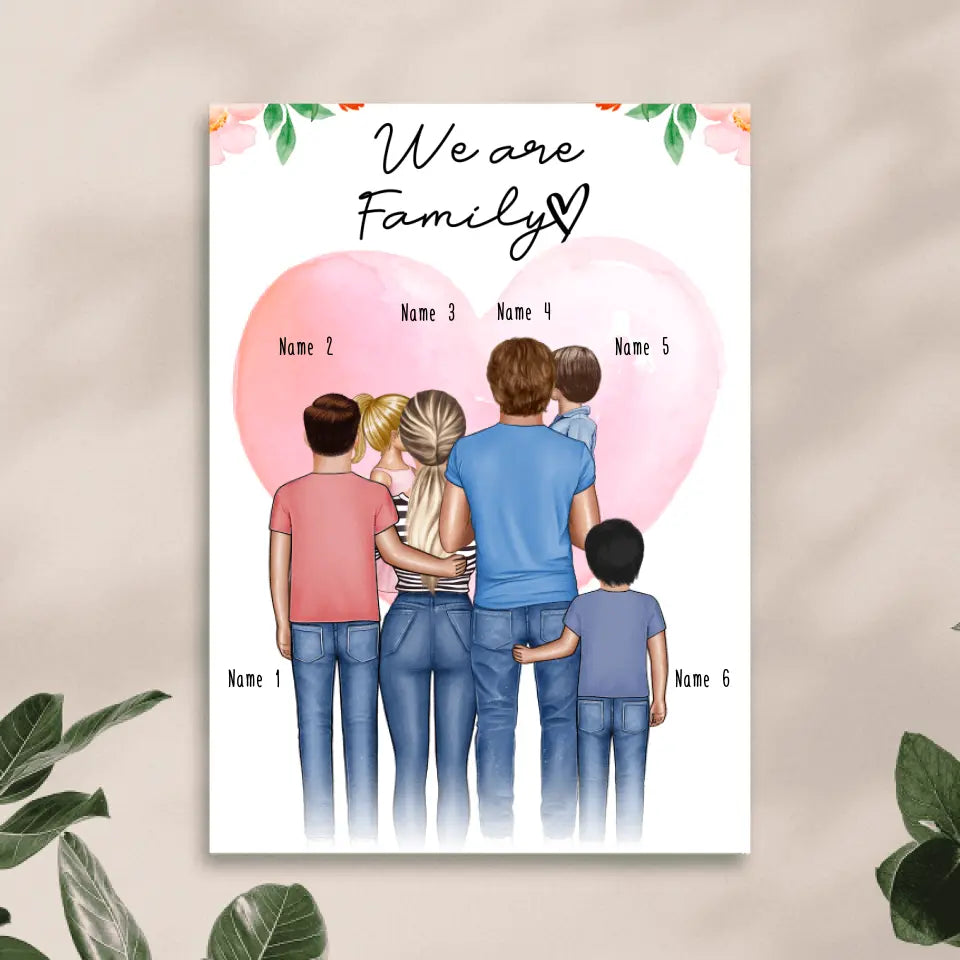 Personalisiertes Poster - Familie + 1-4 Kinder (Frau kleiner als Mann)