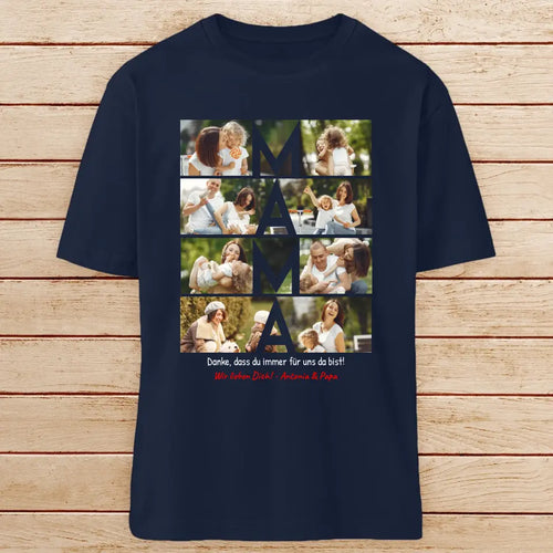 Personalisiertes T-Shirt - MAMA Schriftzug und Collage mit 8 Bildern