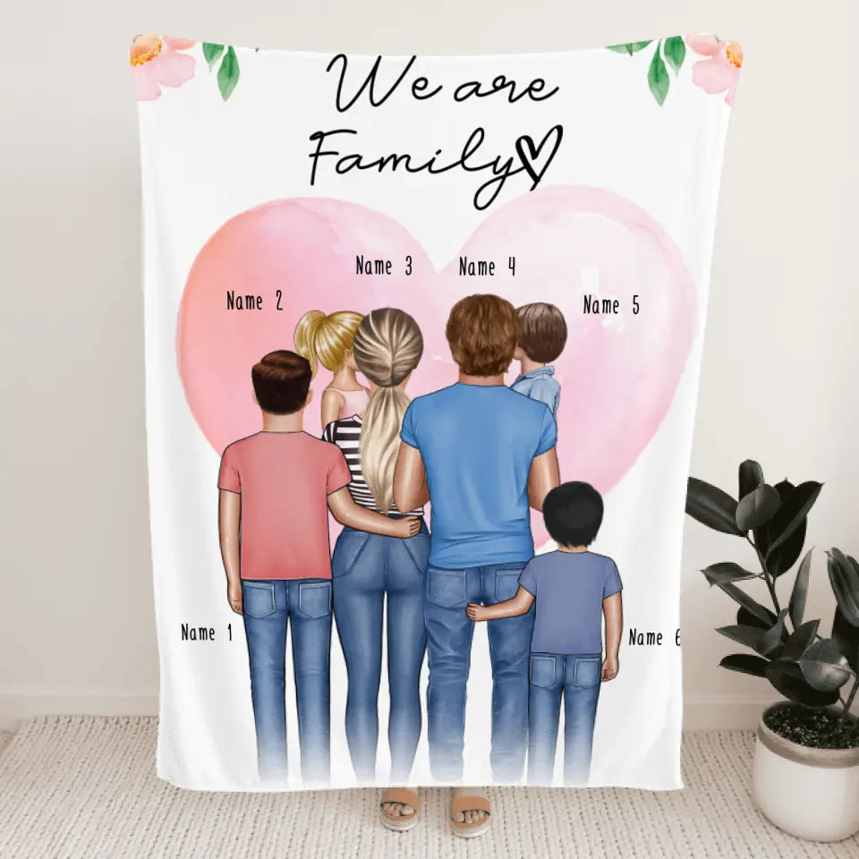 Personalisierte Decke - Familie + 1-4 Kinder