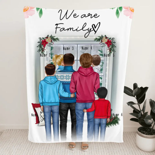 Personalisierte Decke - Familie (schwul/gleichgeschlechtlich) + 1-4 Kinder - Weihnachtsdecke