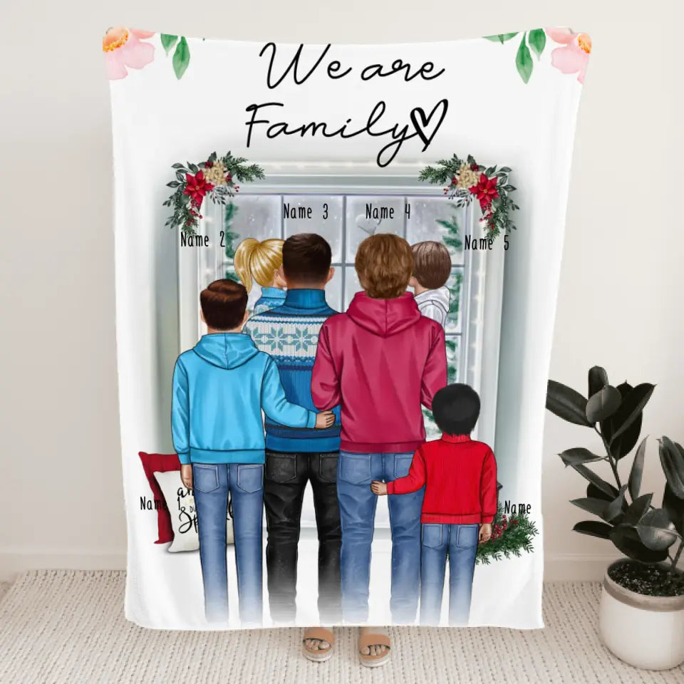 Personalisierte Decke - Familie (schwul/gleichgeschlechtlich) + 1-4 Kinder - Weihnachtsdecke