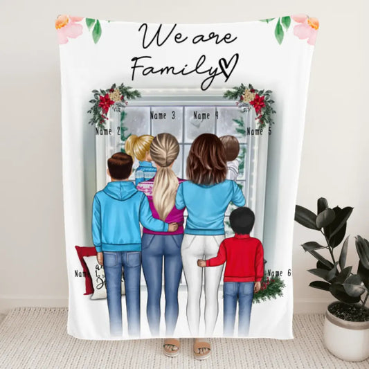 Personalisierte Decke - Familie (lesbisch/gleichgeschlechtlich) + 1-4 Kinder - Weihnachtsdecke