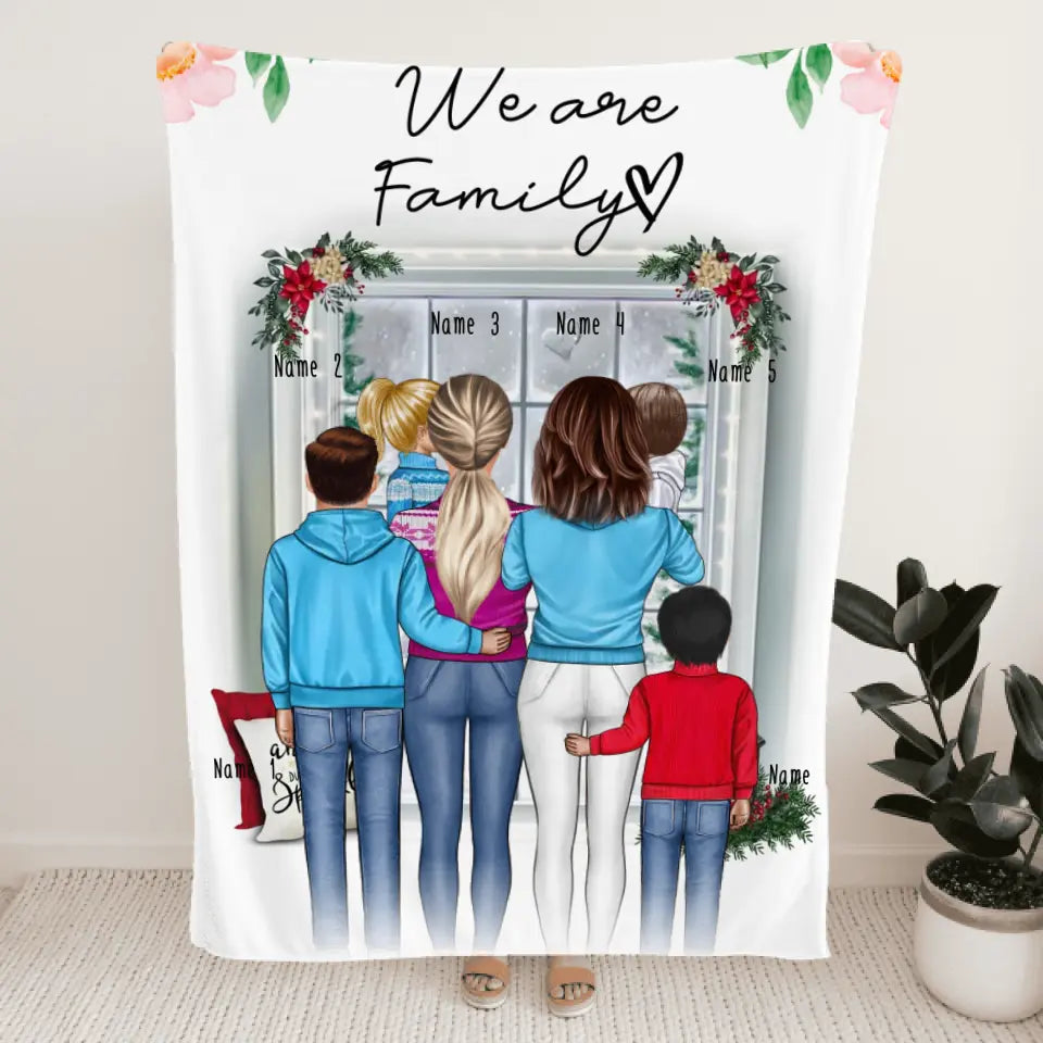 Personalisierte Decke - Familie (lesbisch/gleichgeschlechtlich) + 1-4 Kinder - Weihnachtsdecke