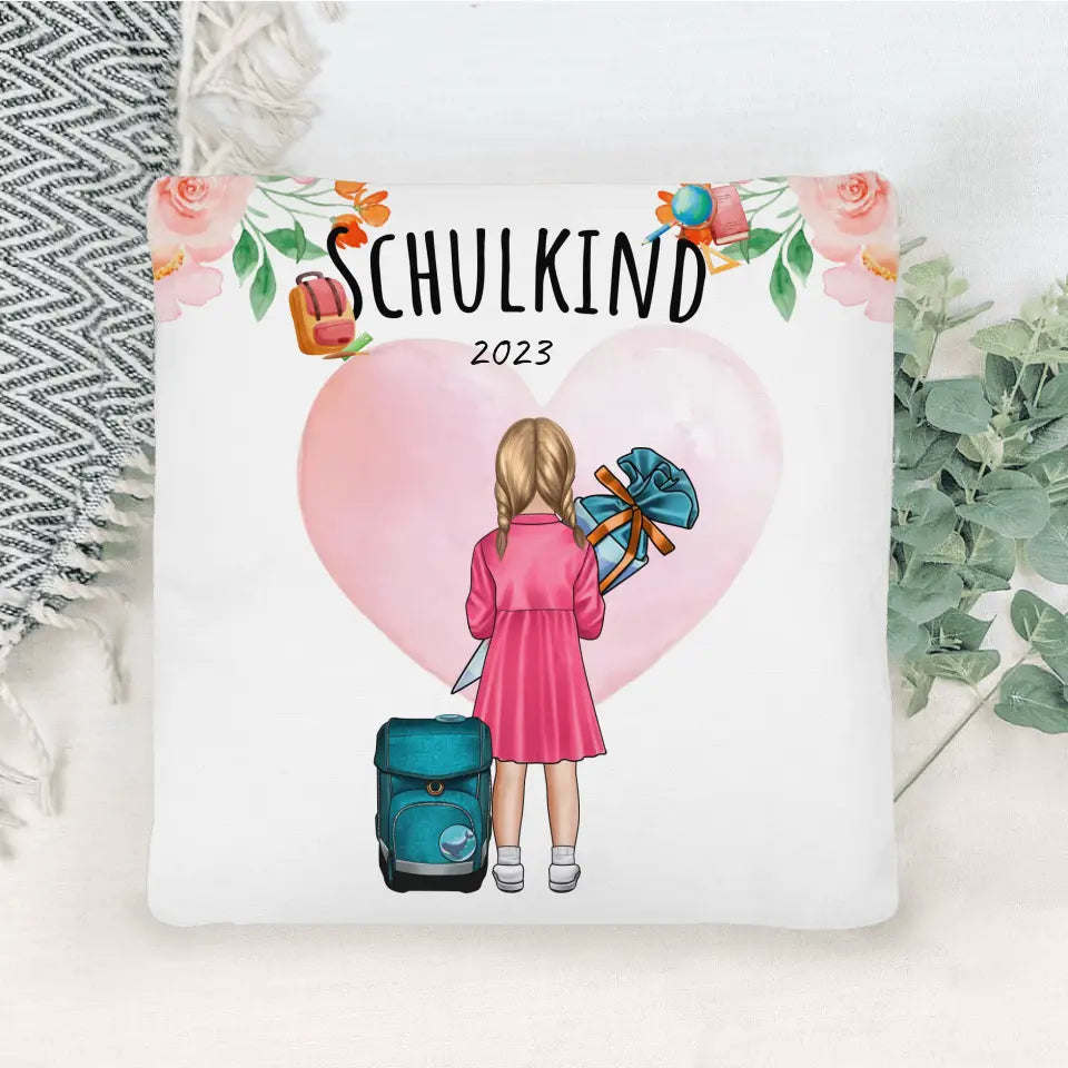 Personalisiertes Kissen - Geschenk zur Einschulung (1 Mädchen)