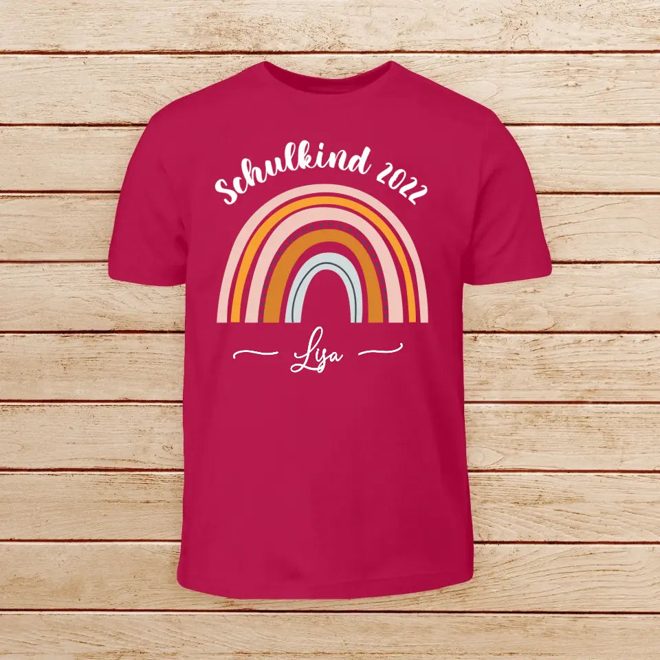 Personalisiertes Kinder T-Shirt - Schulkind mit Regenbogen
