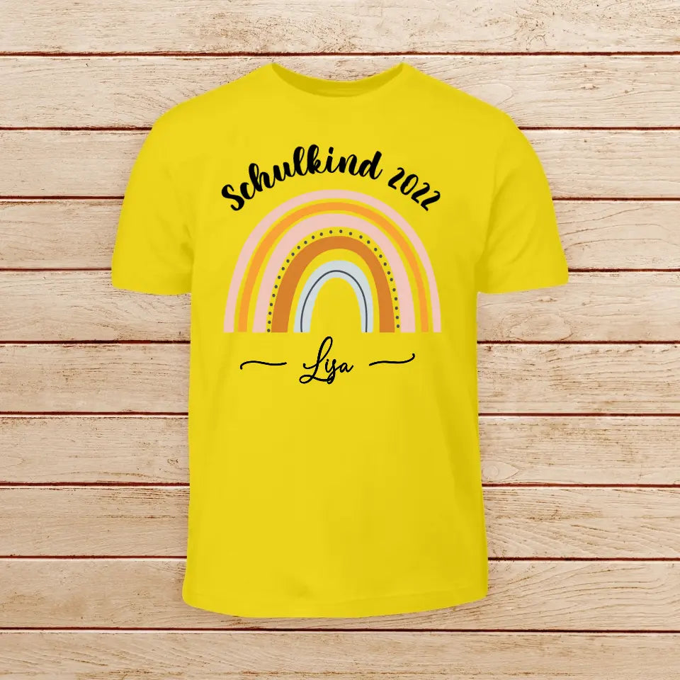 Personalisiertes Kinder T-Shirt - Schulkind mit Regenbogen