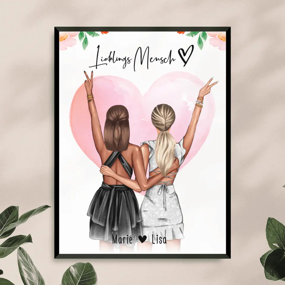 Personalisiertes Poster - Beste Schwestern mit Kleid (2 Schwestern) - Schwestern Poster