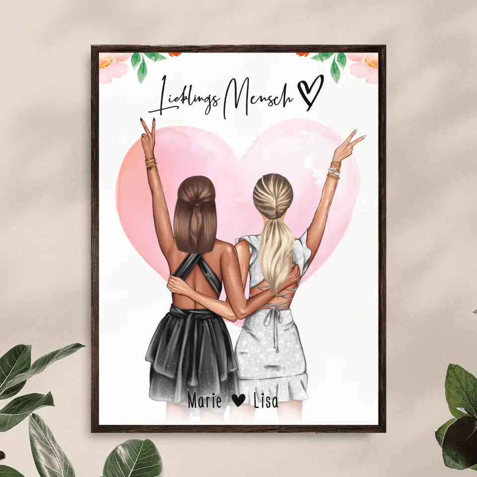 Personalisiertes Poster - Beste Schwestern mit Kleid (2 Schwestern) - Schwestern Poster