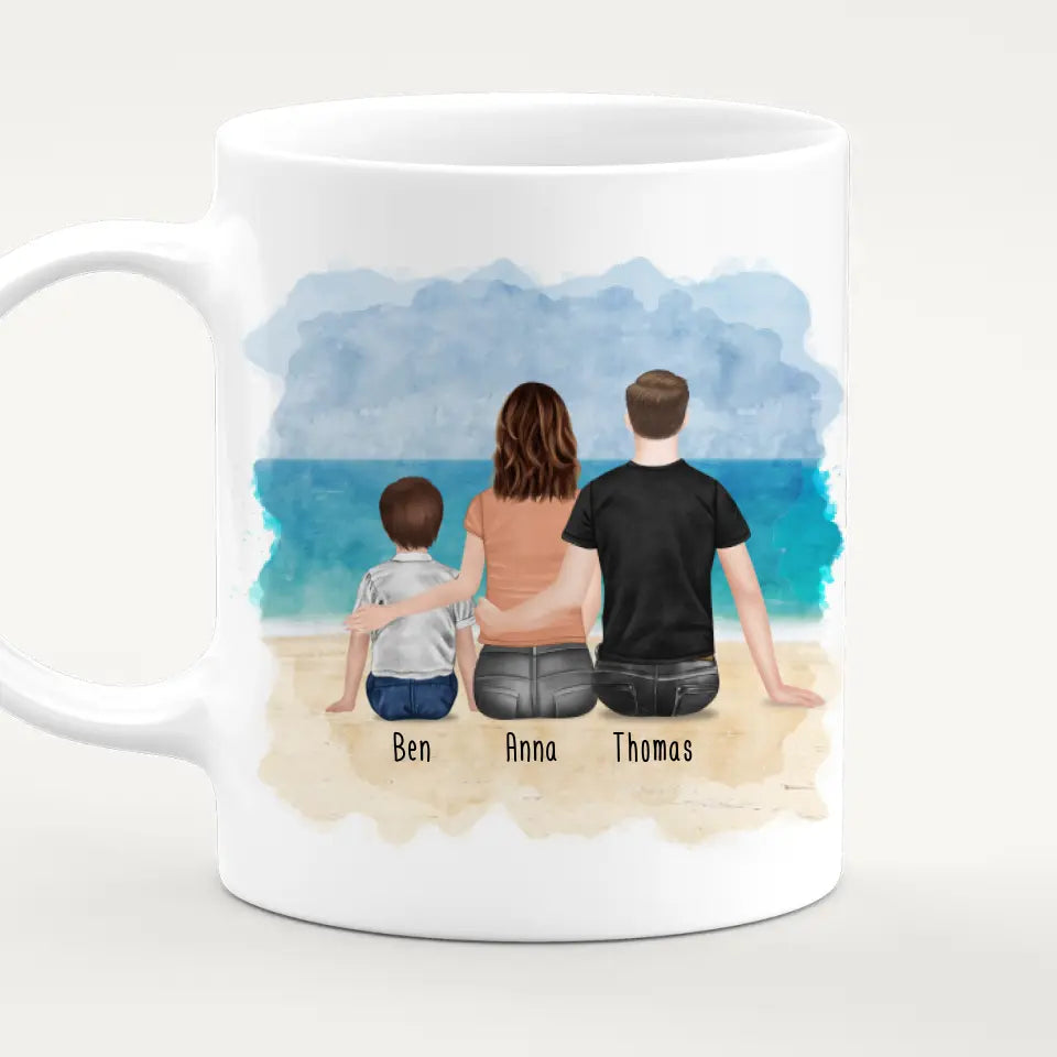 Personalisierte Tasse mit Familie (1 Kind/Baby)