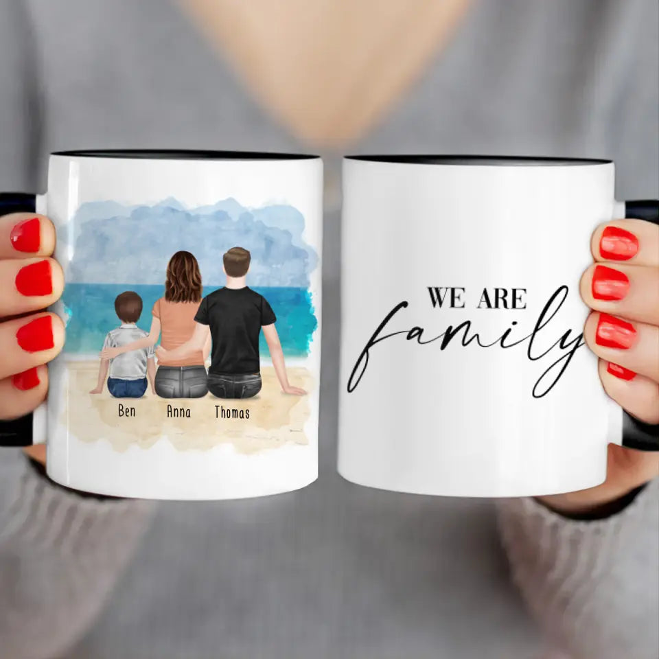 Personalisierte Tasse mit Familie (1 Kind/Baby)