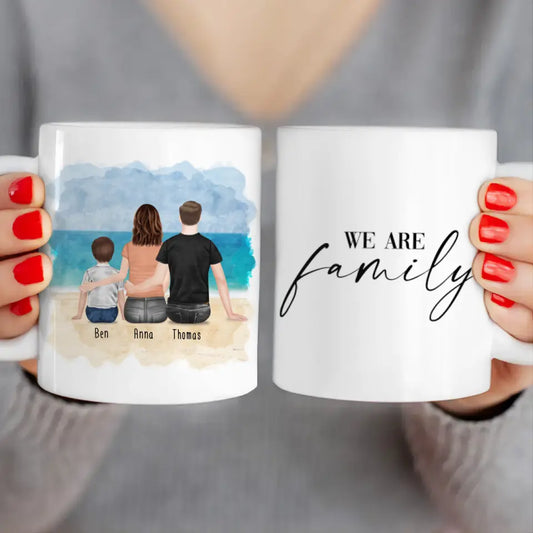 Personalisierte Tasse mit Familie (1 Kind/Baby)