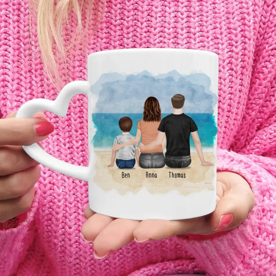 Personalisierte Tasse mit Familie (1 Kind/Baby)