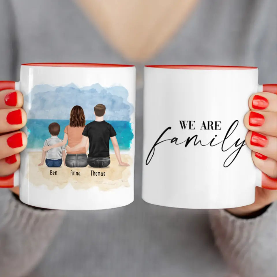 Personalisierte Tasse mit Familie (1 Kind/Baby)