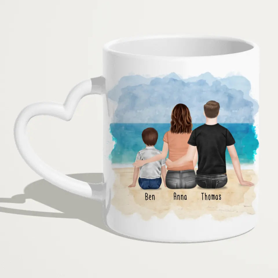 Personalisierte Tasse mit Familie (1 Kind/Baby)