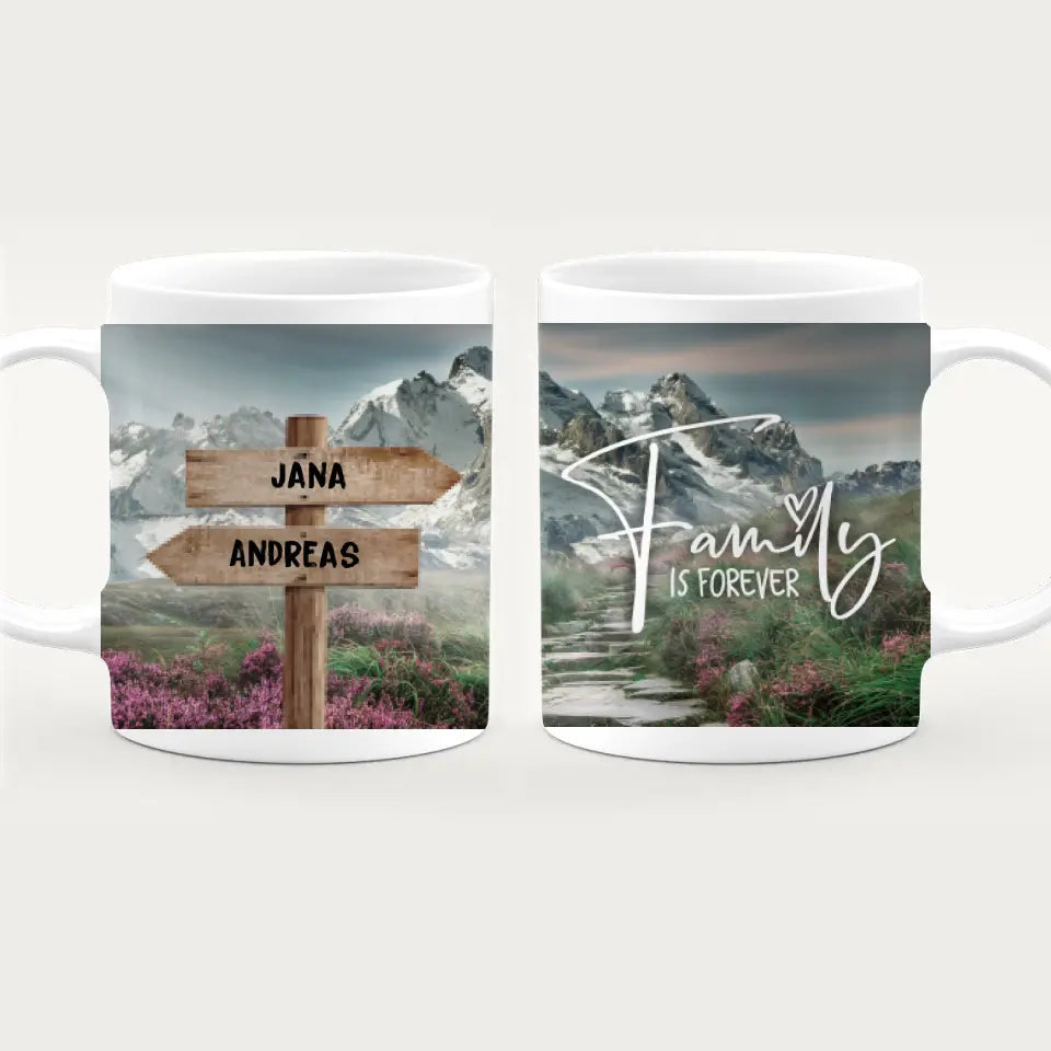 Personalisierte Wegweiser Tasse mit euren Namen