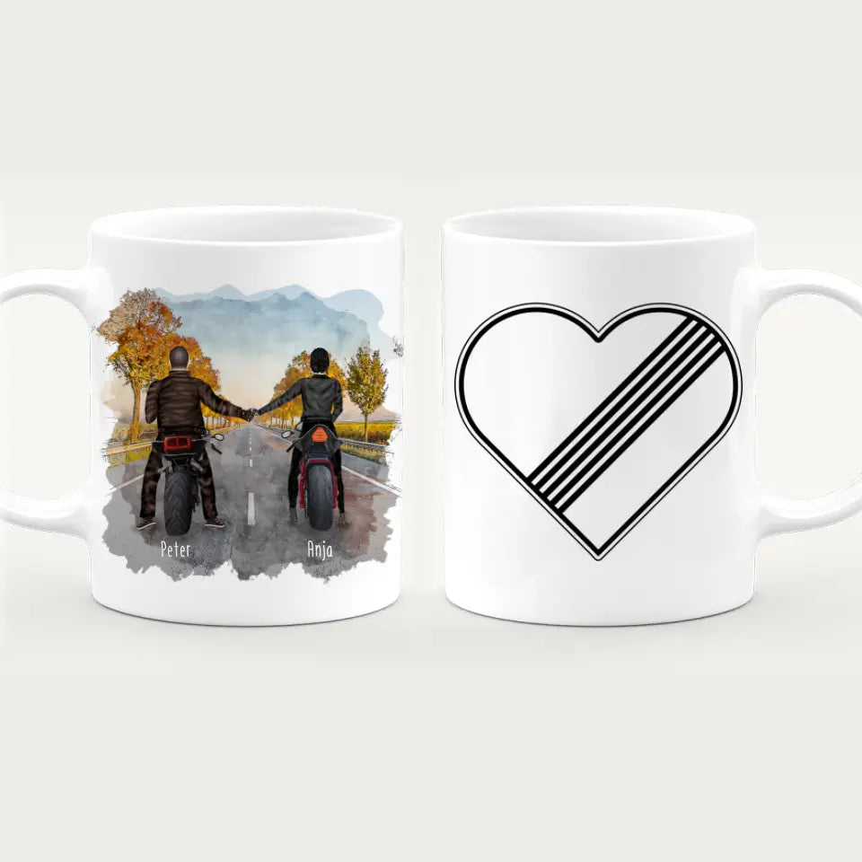 Personalisierte Tasse mit Motorrad Pärchen