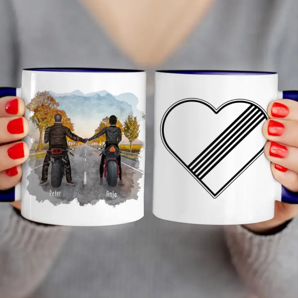 Personalisierte Tasse mit Motorrad Pärchen