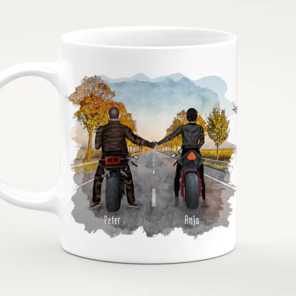 Personalisierte Tasse mit Motorrad Pärchen