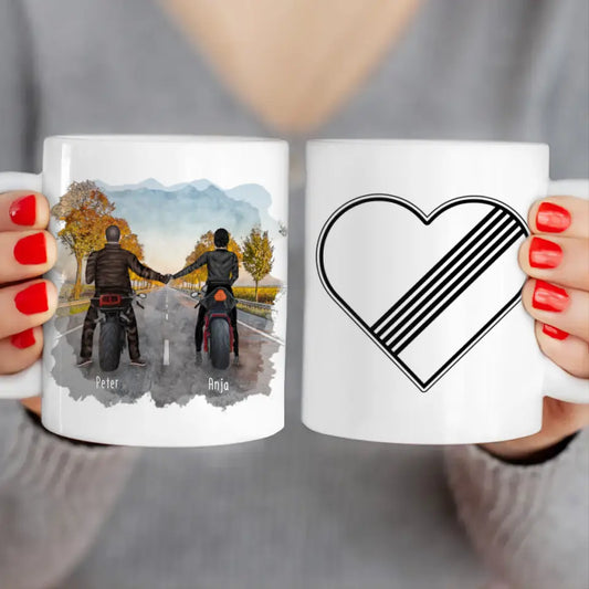 Personalisierte Tasse mit Motorrad Pärchen