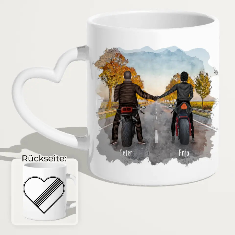 Personalisierte Tasse mit Motorrad Pärchen