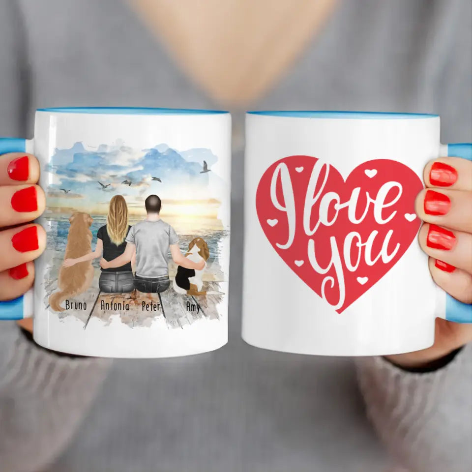 Personalisierte Tasse mit Pärchen und 2 Hunden