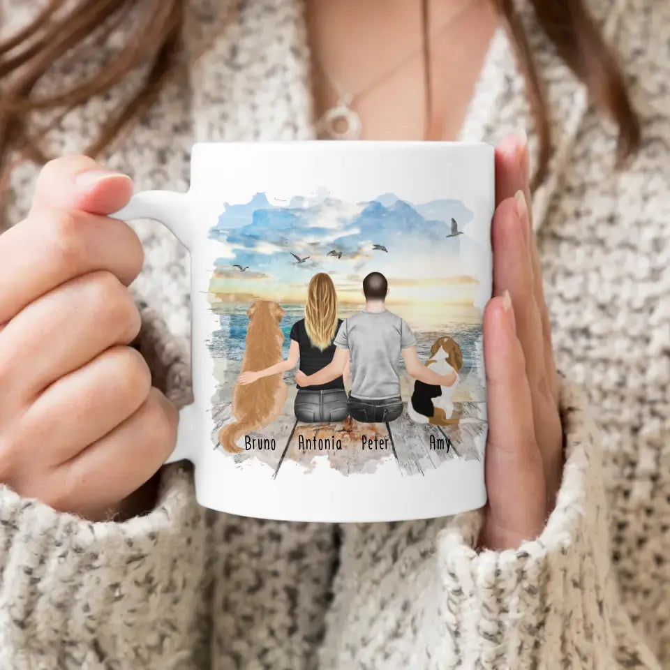 Personalisierte Tasse mit Pärchen und 2 Hunden