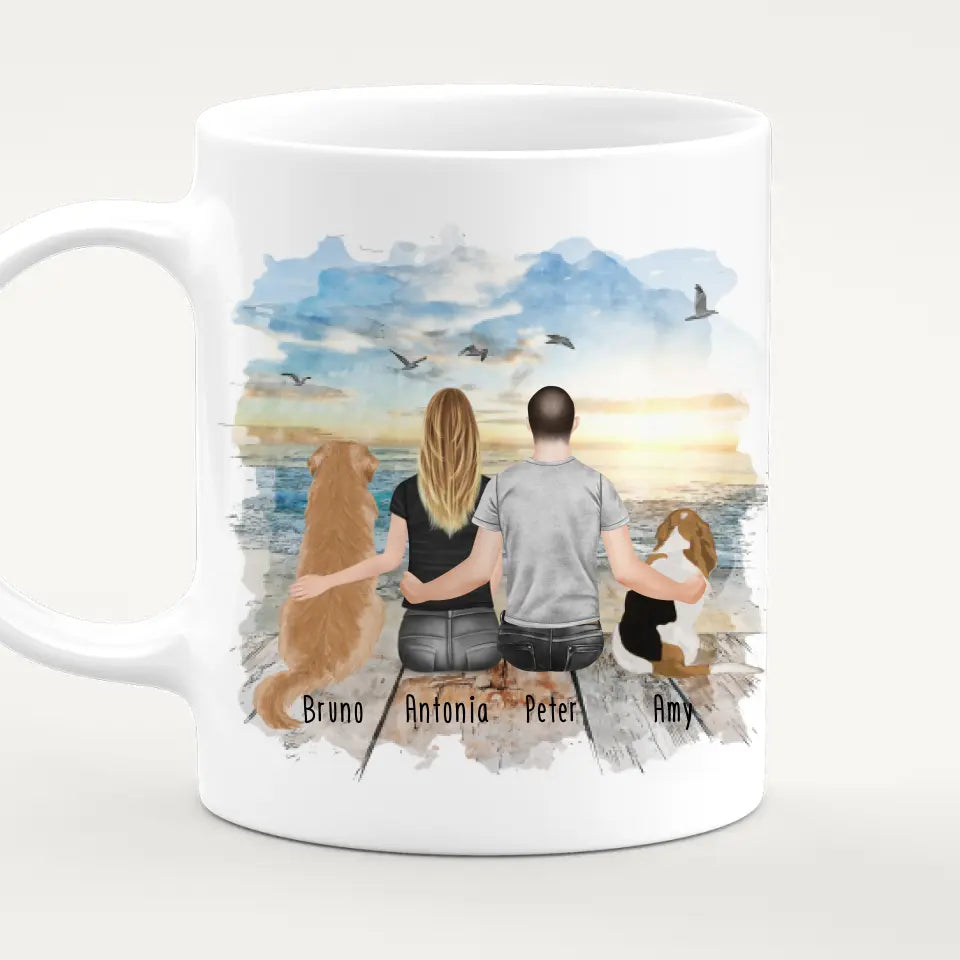 Personalisierte Tasse mit Pärchen und 2 Hunden