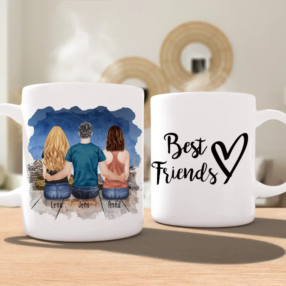 Personalisierte Tasse - Beste Freunde (2 Frauen + 1 Mann)