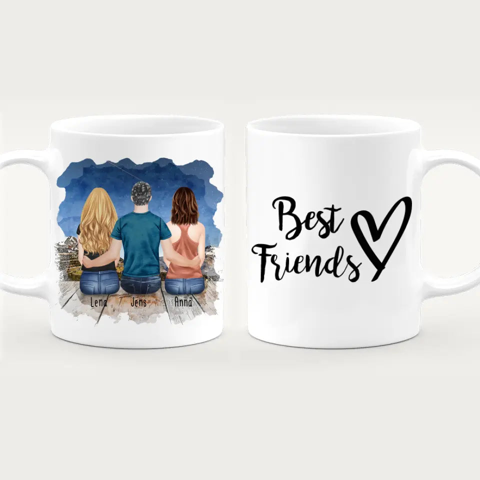 Personalisierte Tasse - Beste Freunde (2 Frauen + 1 Mann)