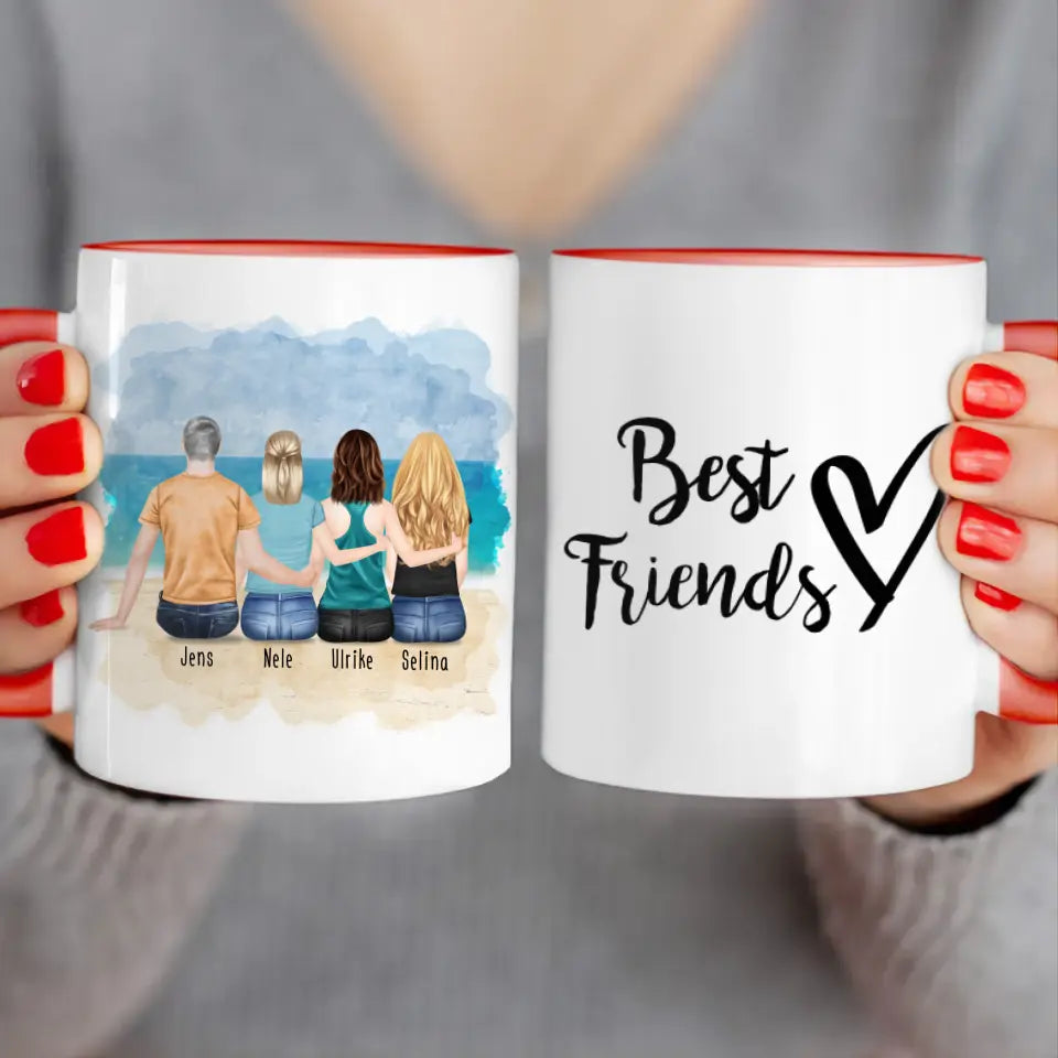 Personalisierte Tasse - Beste Freunde (3 Frauen + 1 Mann)