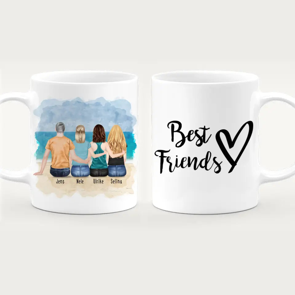 Personalisierte Tasse - Beste Freunde (3 Frauen + 1 Mann)