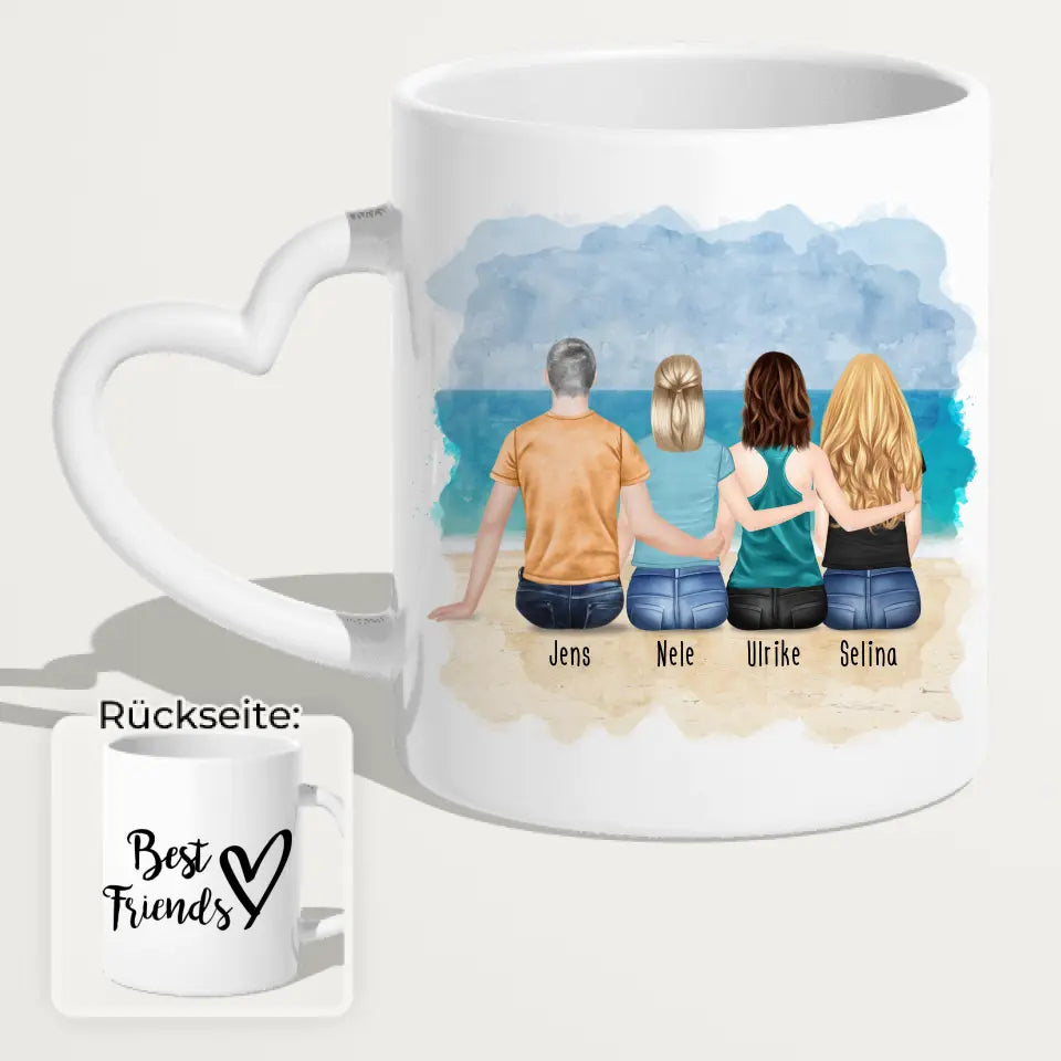 Personalisierte Tasse - Beste Freunde (3 Frauen + 1 Mann)