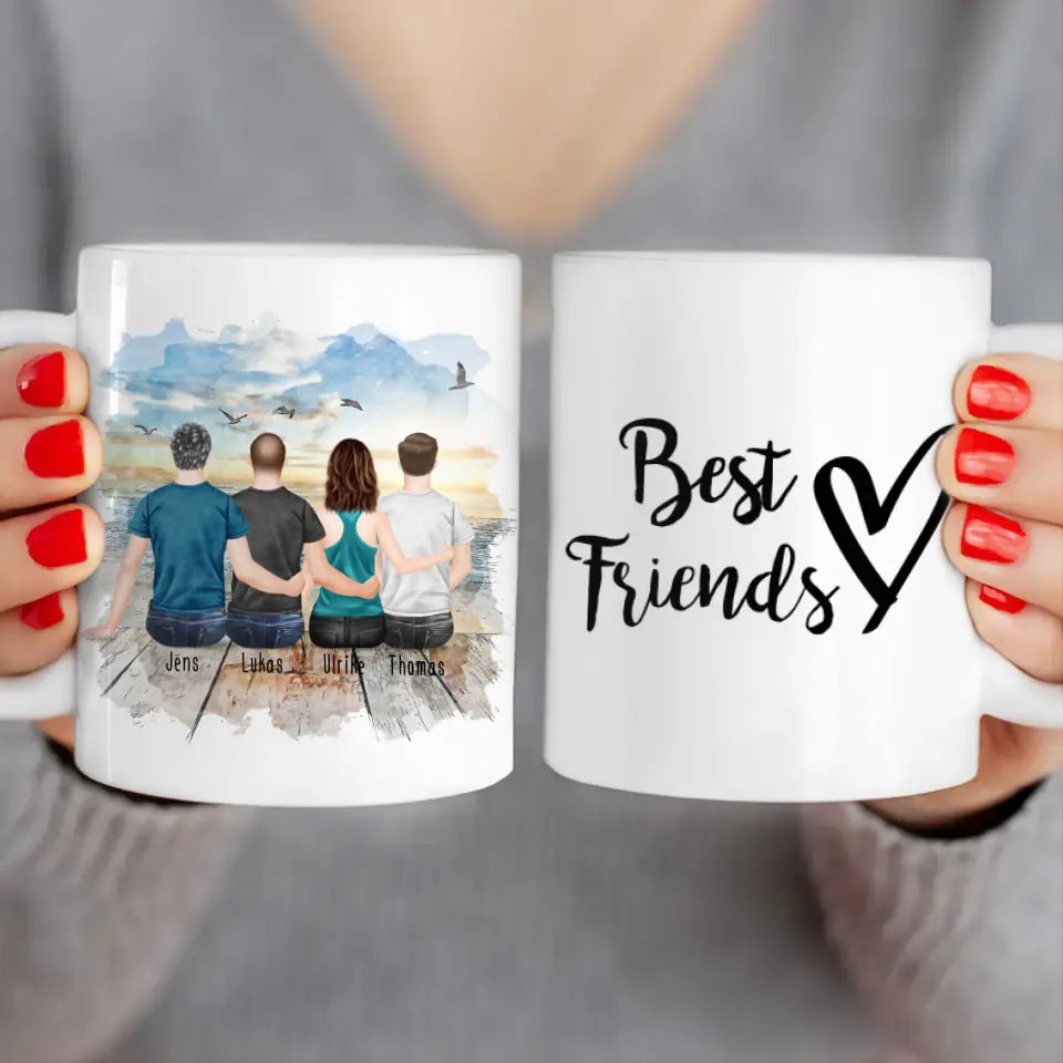 Personalisierte Tasse - Beste Freunde (1 Frau + 3 Männer)