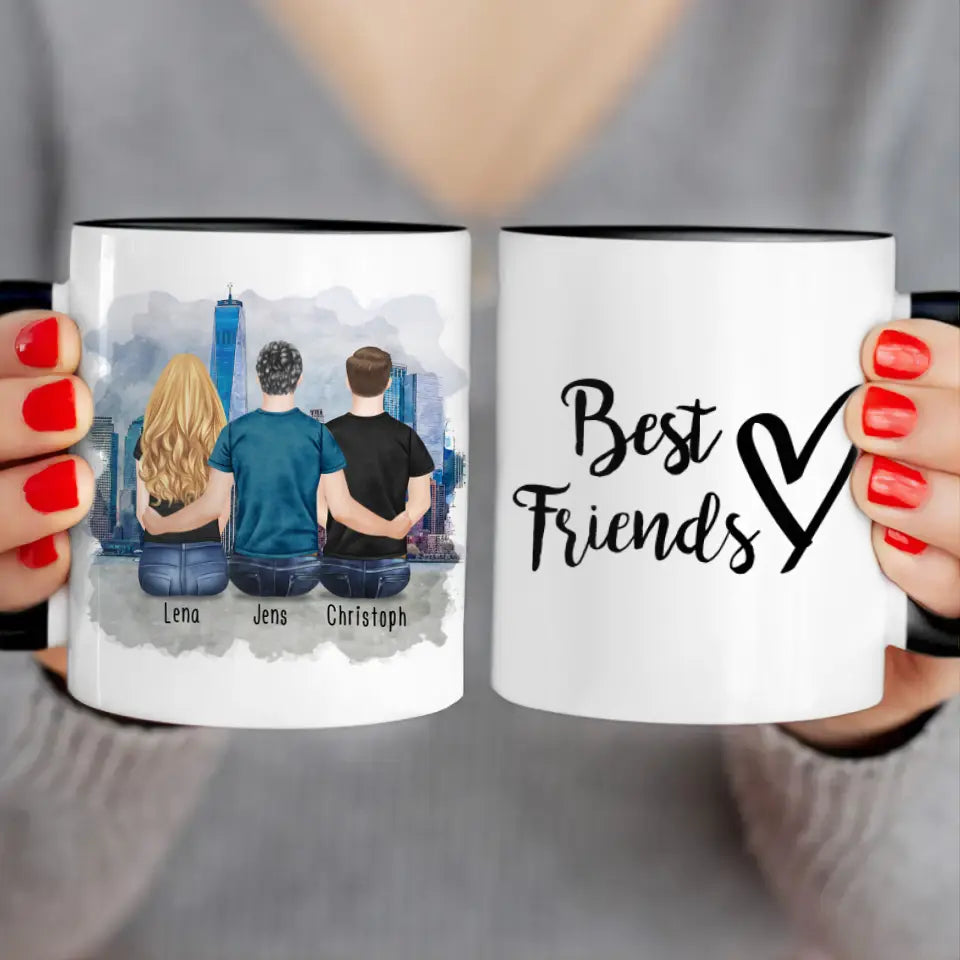 Personalisierte Tasse - Beste Freunde (1 Frau + 2 Männer)