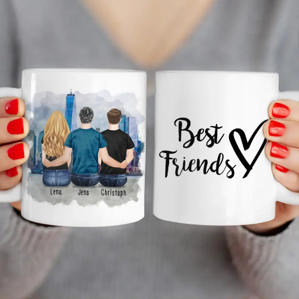 Personalisierte Tasse - Beste Freunde (1 Frau + 2 Männer)