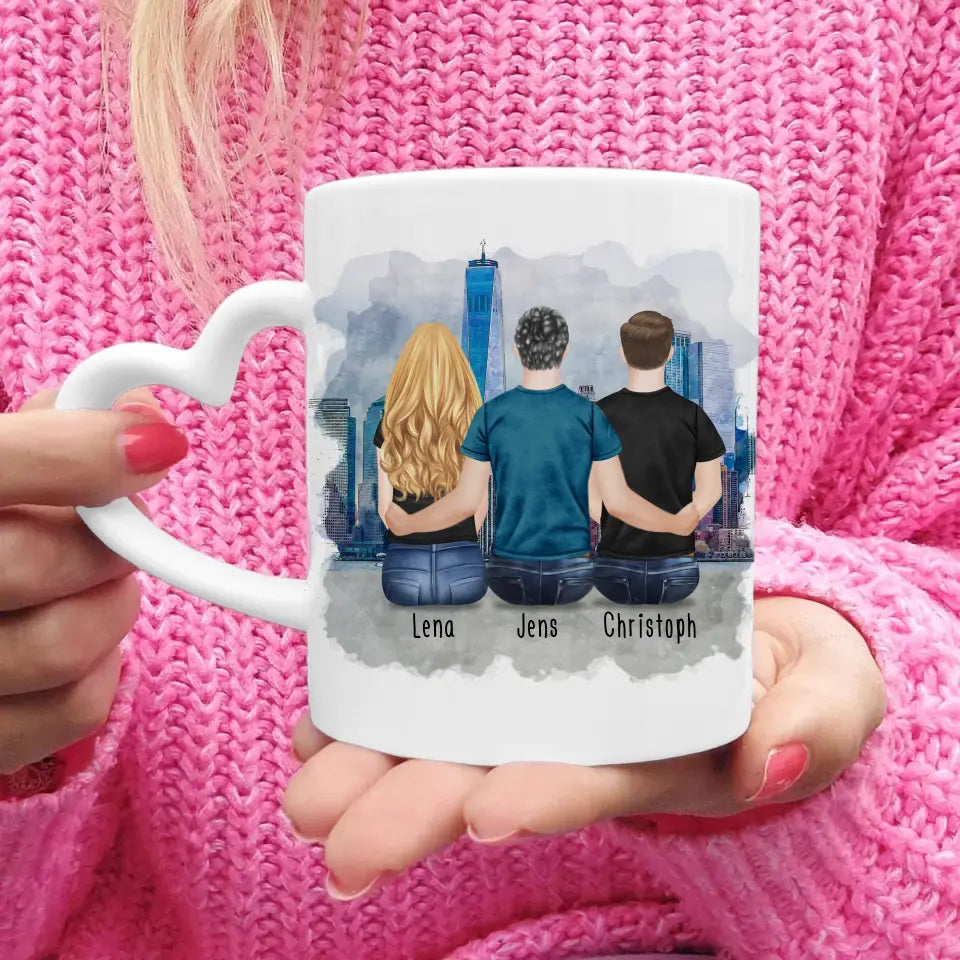 Personalisierte Tasse - Beste Freunde (1 Frau + 2 Männer)