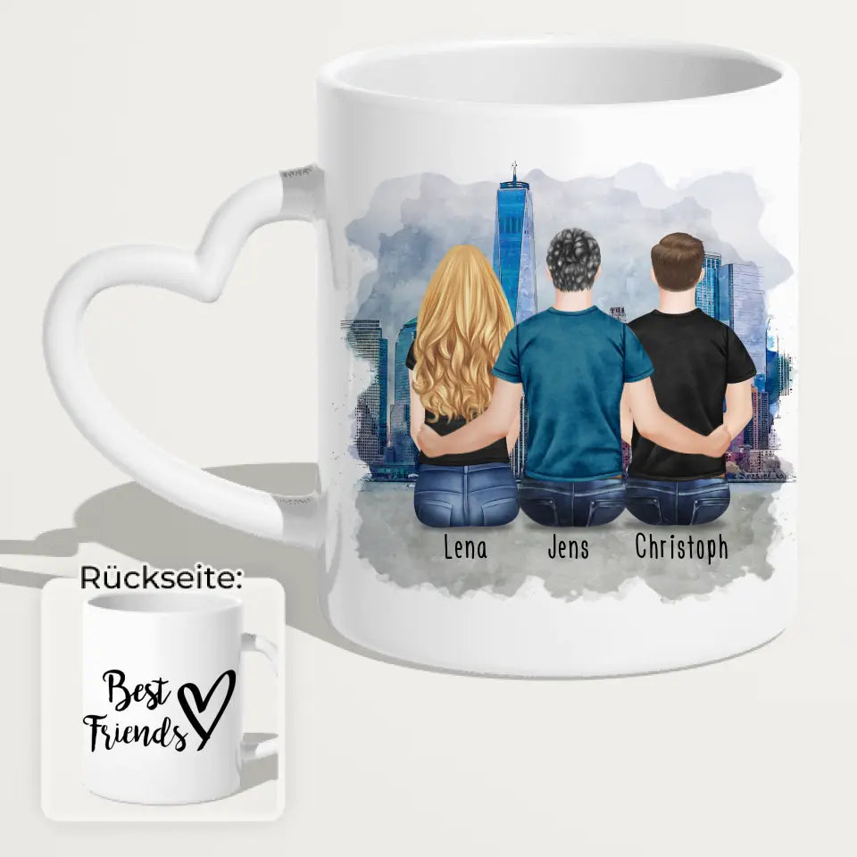 Personalisierte Tasse - Beste Freunde (1 Frau + 2 Männer)